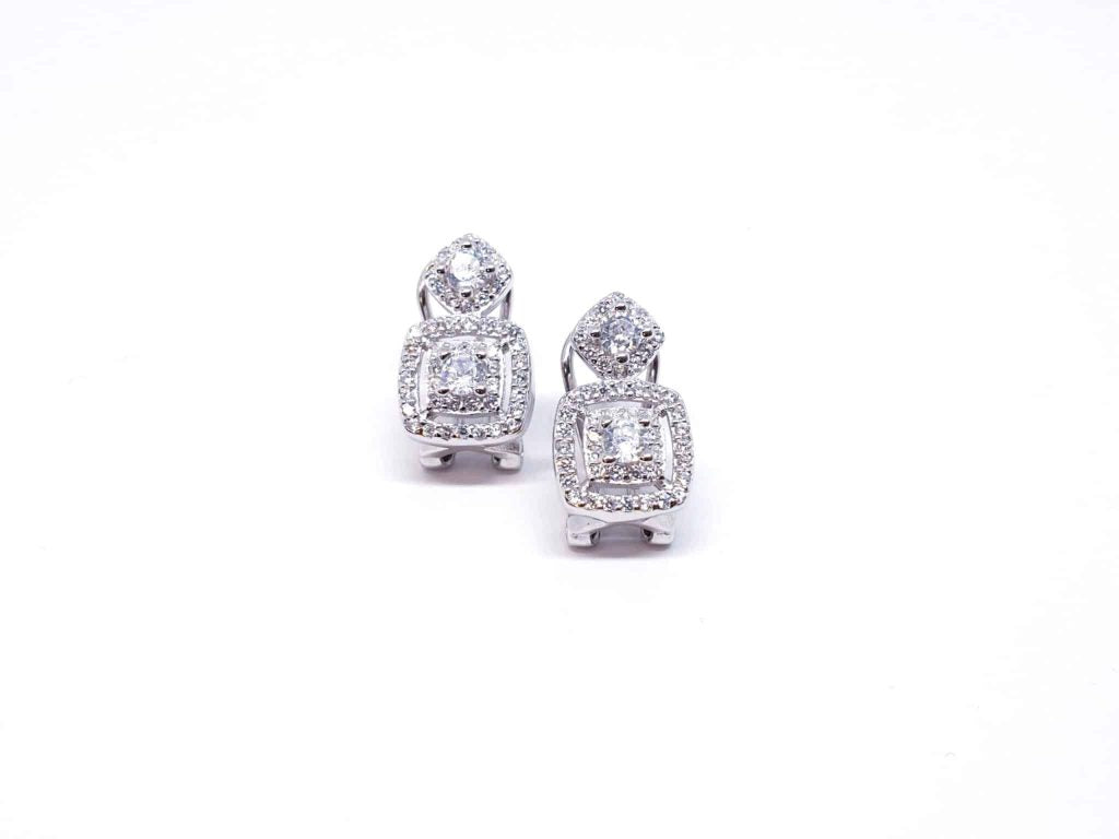 Pendientes omega rombo de plata de ley
