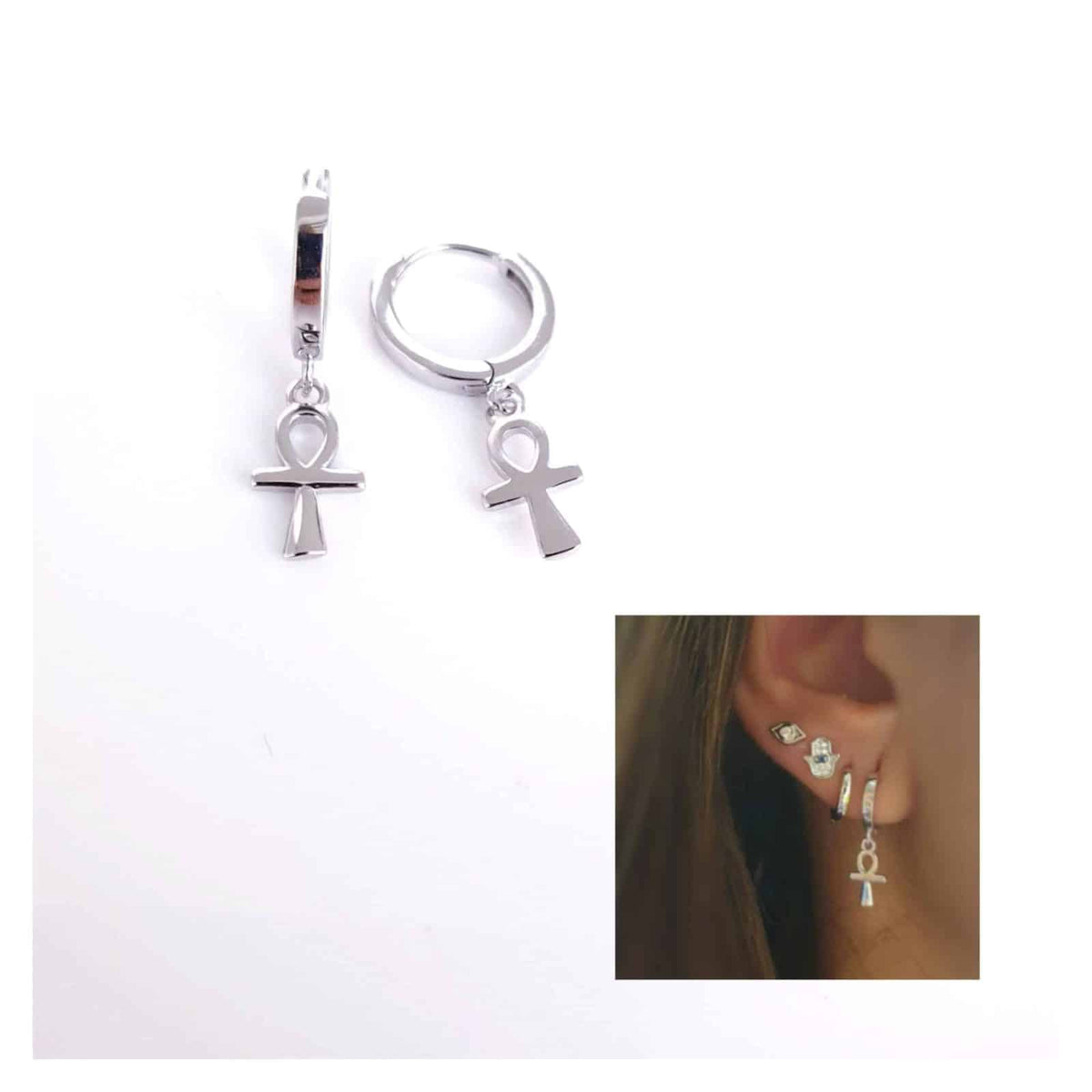 Pendientes cruz de la vida de plata de ley - vista adicional
