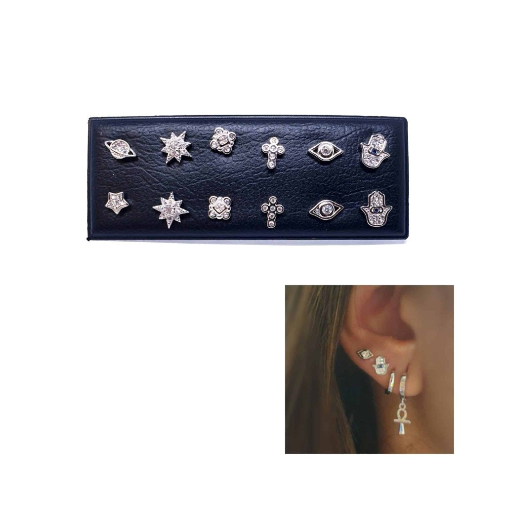 Pendientes mix circonitas de plata de ley
