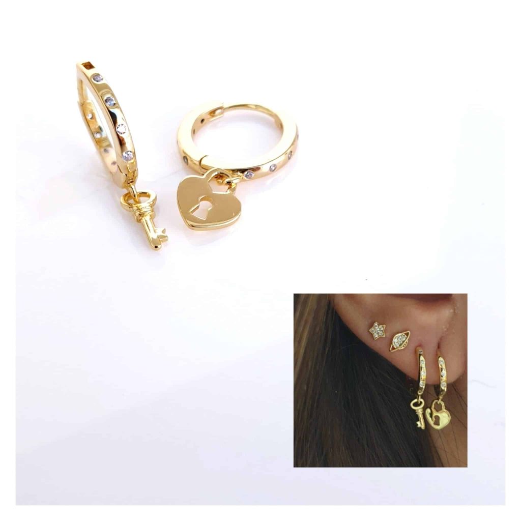 Pendientes llave corazón oro de 14 quilates