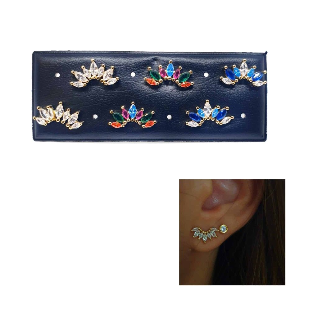Pendientes floral oro multicolor de 14 quilates