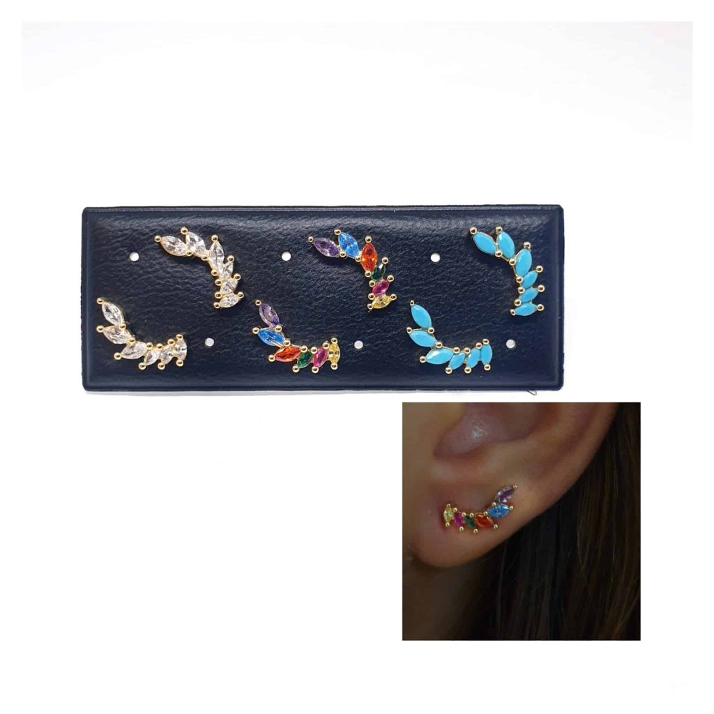 Pendientes hojas de colores oro de 14 quilates