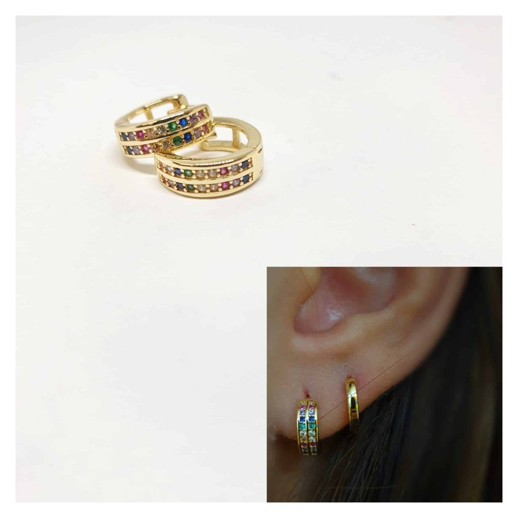 Pendientes minis doble línea oro de 14 quilates