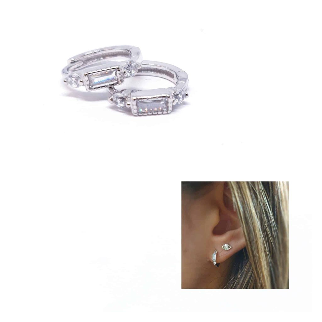 Pendientes aritos baguette de plata de ley