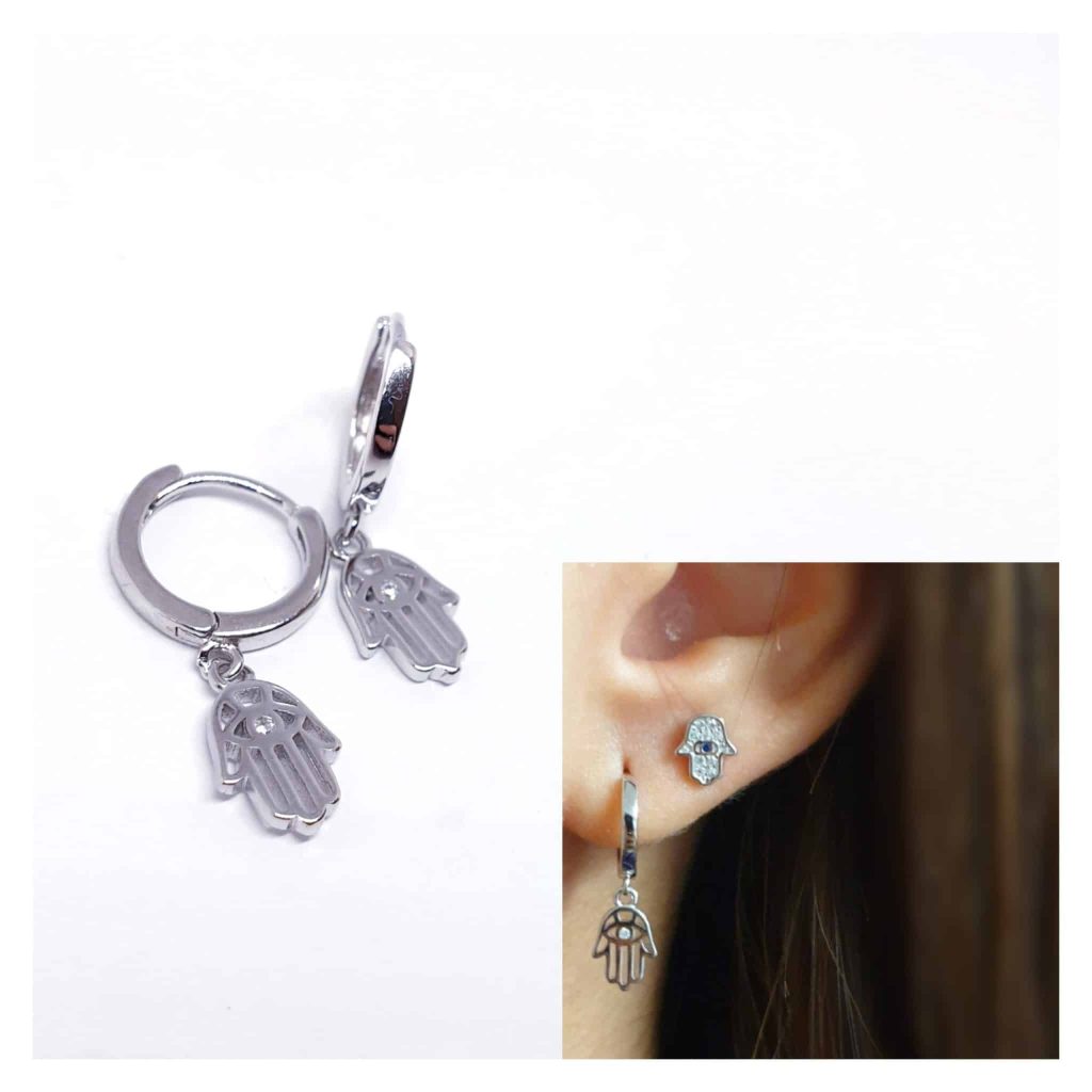 Pendientes aros mano de Fátima de plata de ley