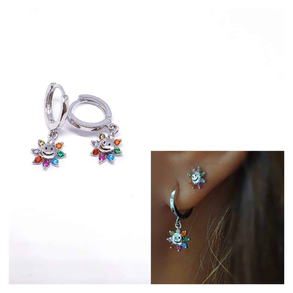 Pendientes flor smile de plata de ley - vista adicional