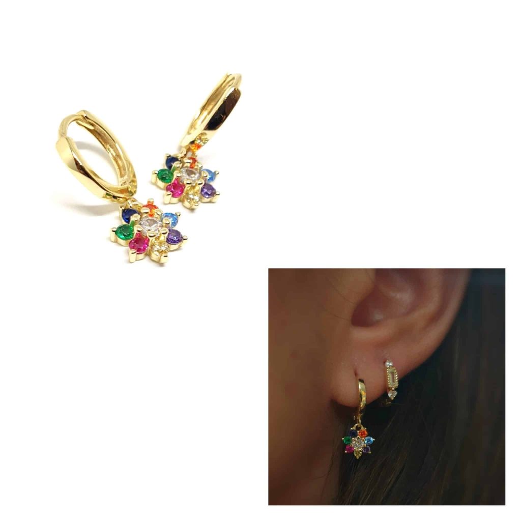 Pendientes flor fantasía oro de 14 quilates