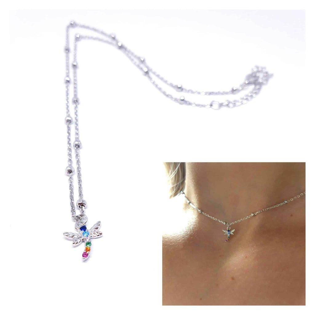 Collar chocker libélula de plata de ley