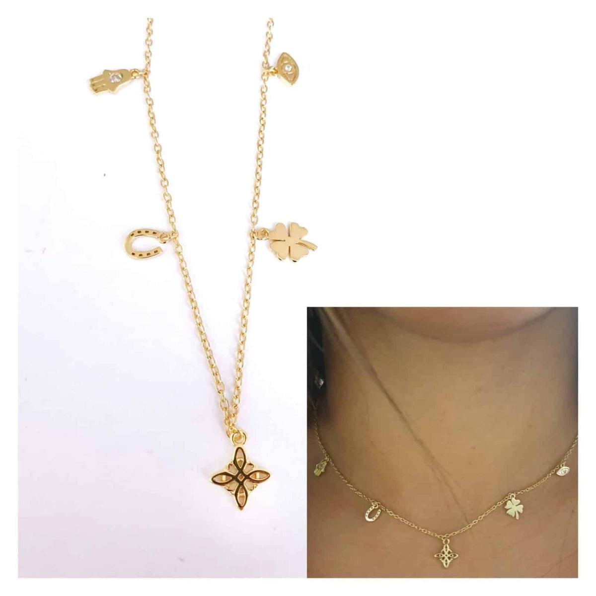 Collar nudo bruja suerte de plata de ley con baño de oro de 14 quilates - vista adicional