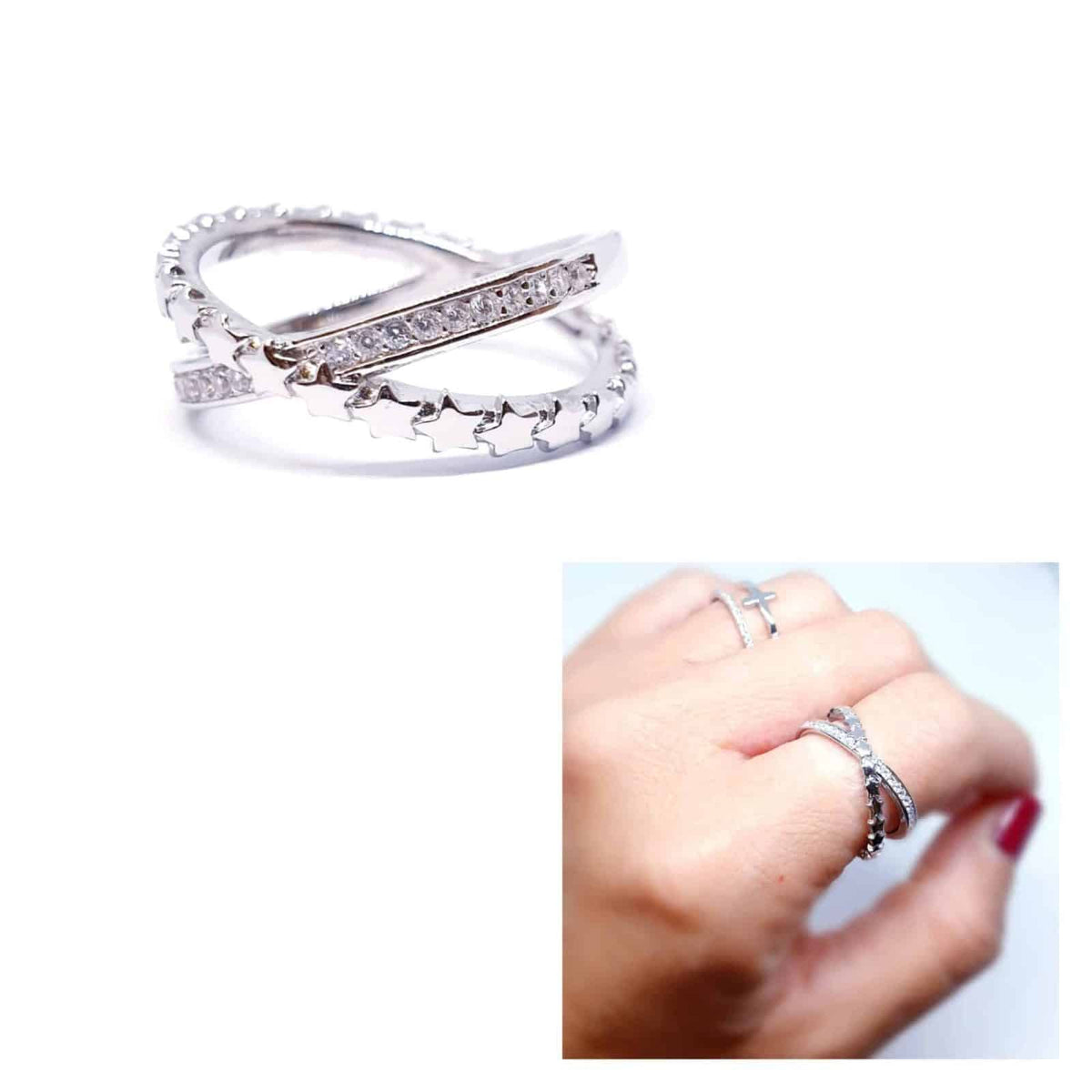Anillo cruzado de plata de ley - vista adicional