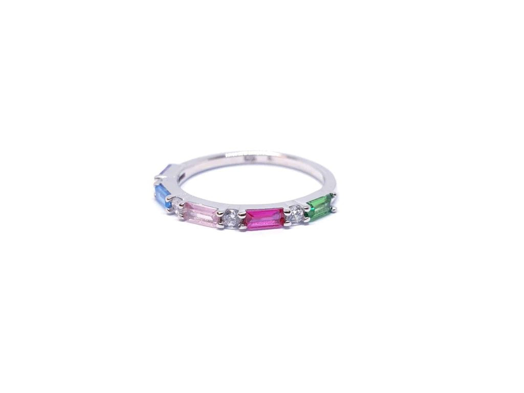 Anillo baguette colores de plata de ley