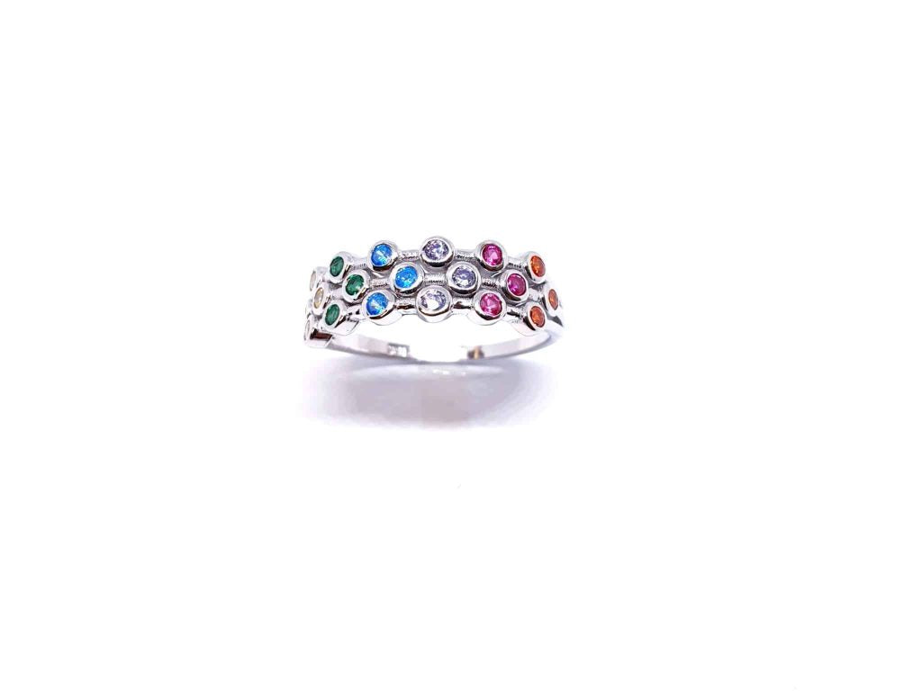 Anillo esfera de colores de plata de ley