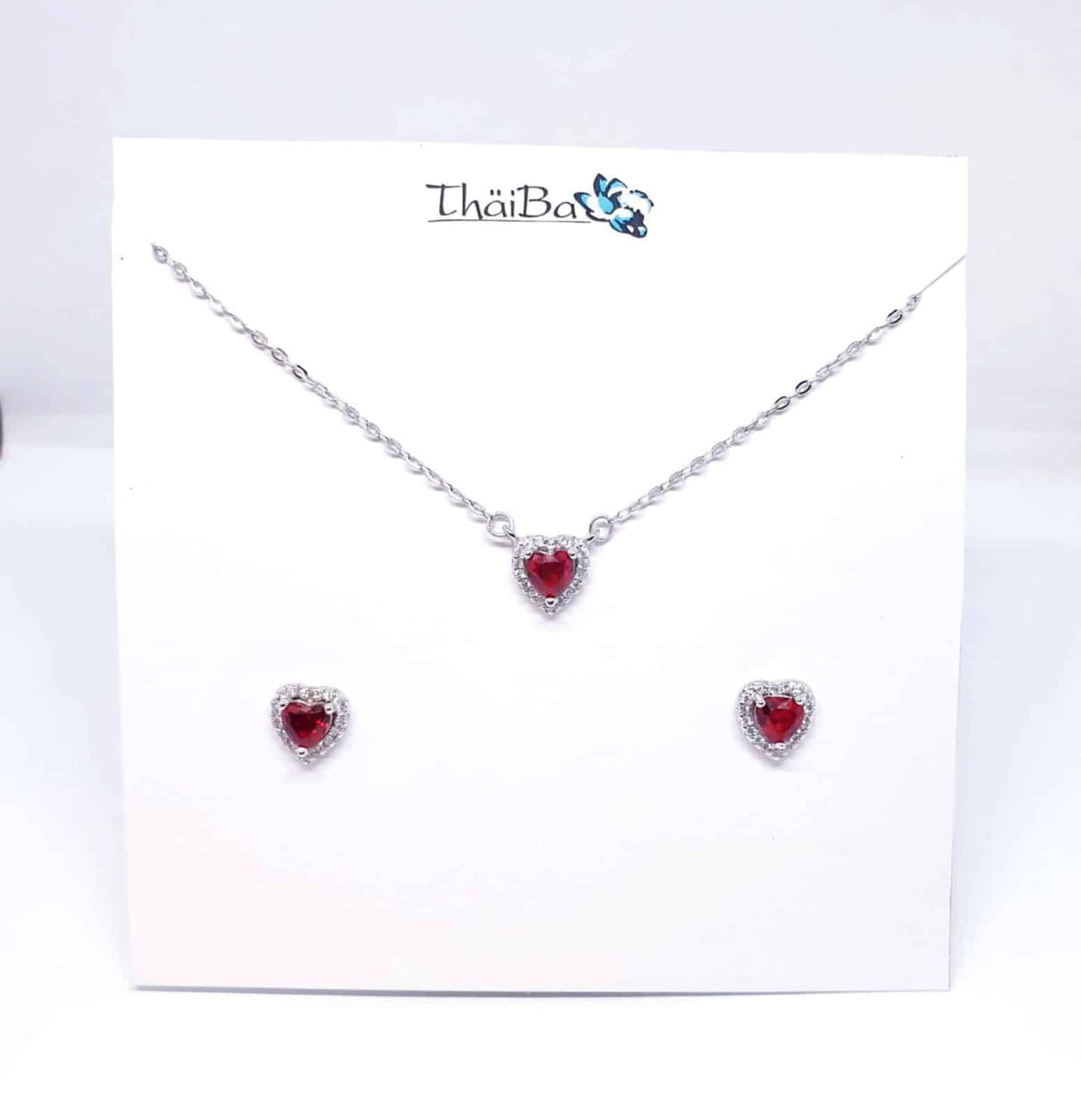 Set corazón rojo de plata de ley - vista adicional