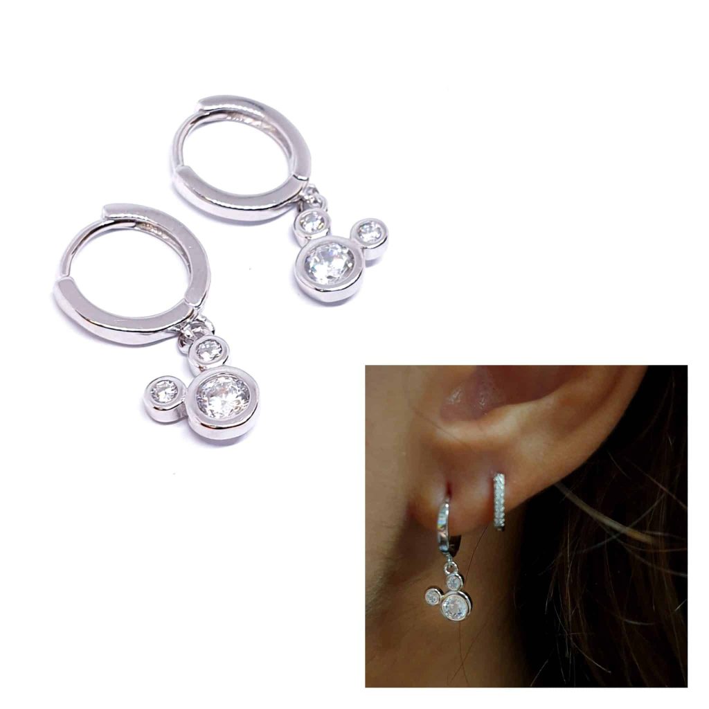 Pendiente Mickey Mouse de plata de ley