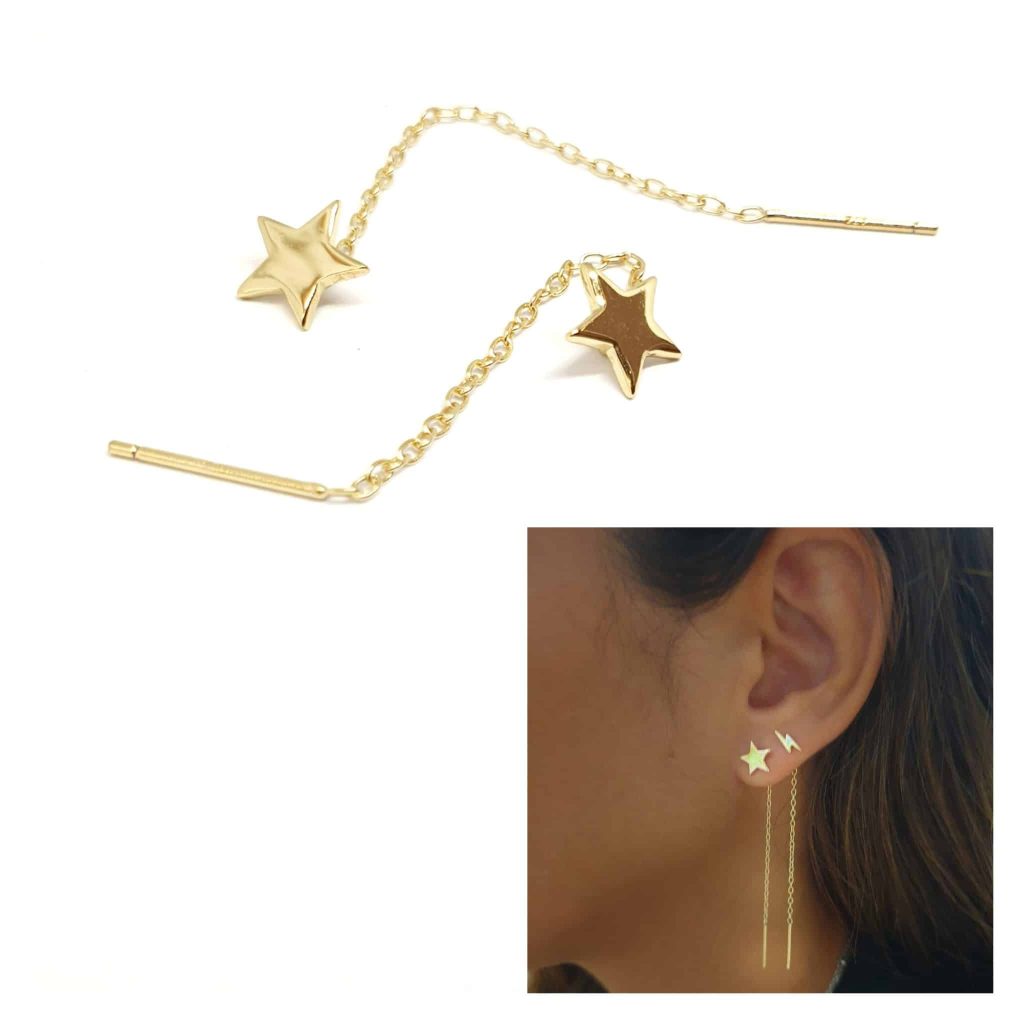 Pendiente cadena estrella oro de 14 quilates