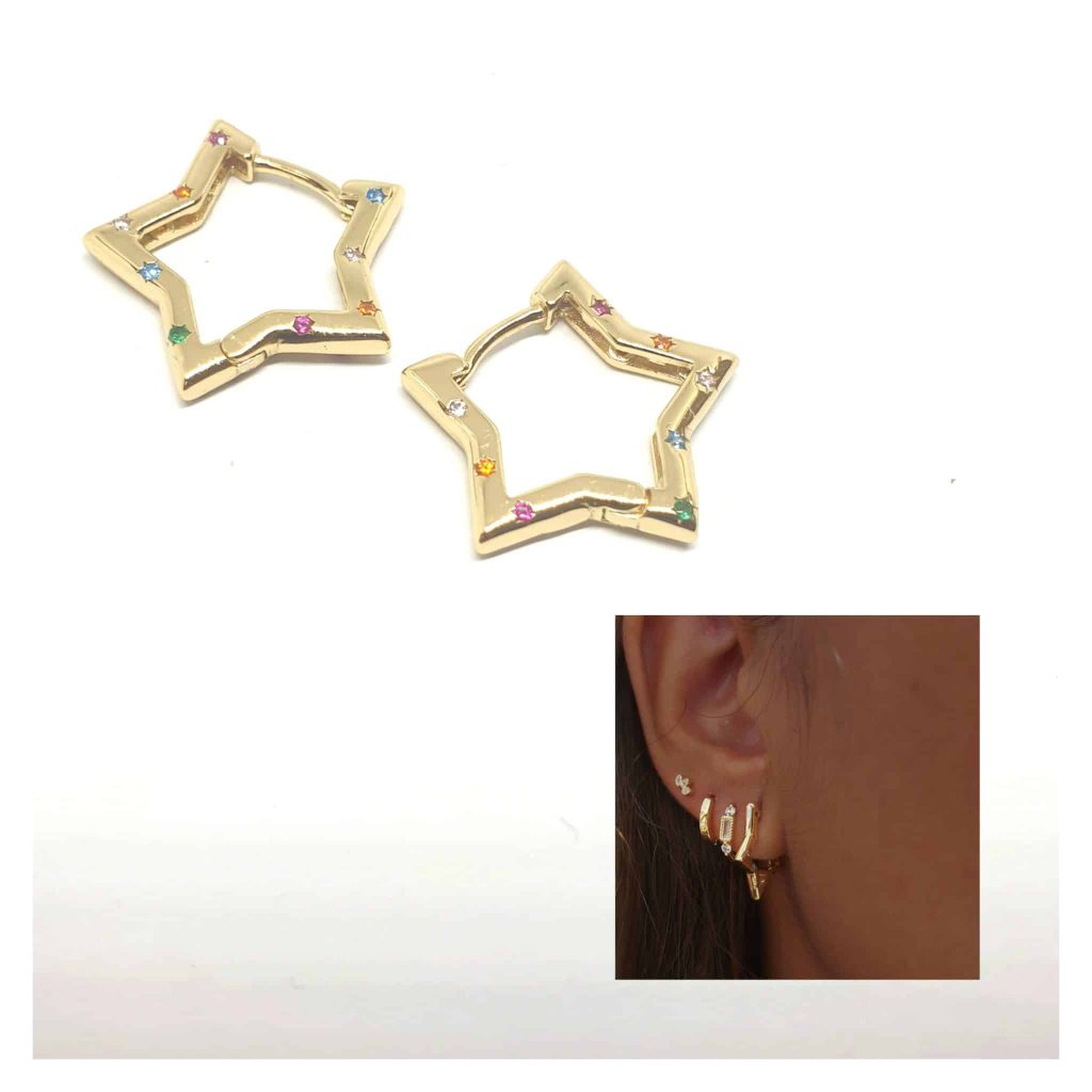 Pendiente estrella oro color de 14 quilates