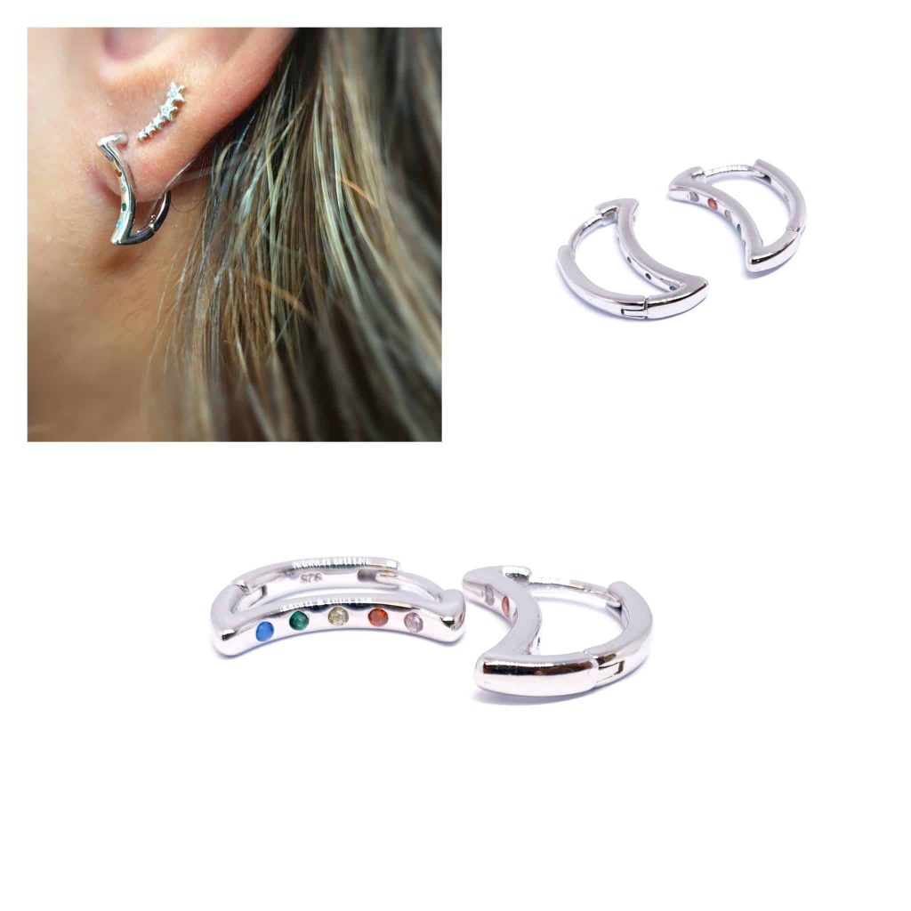 Pendientes luna color de plata de ley