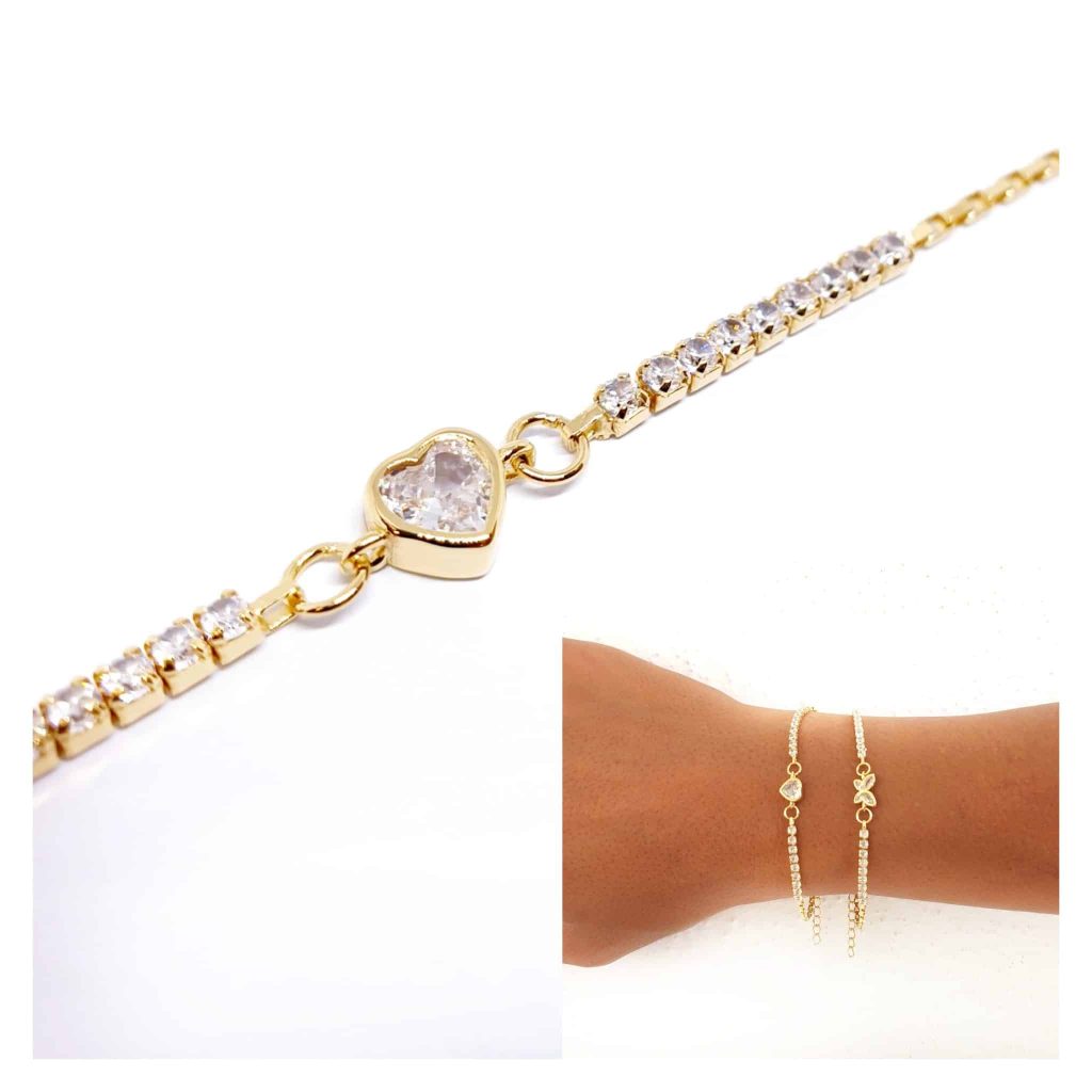Pulsera corazón brillo oro de 14 quilates