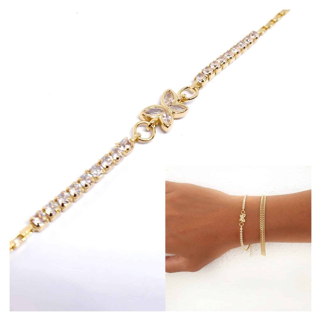 Pulsera mariposa brillo oro de 14 quilates
