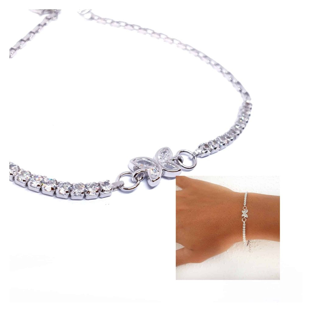 Pulsera mariposa brillo de plata de ley