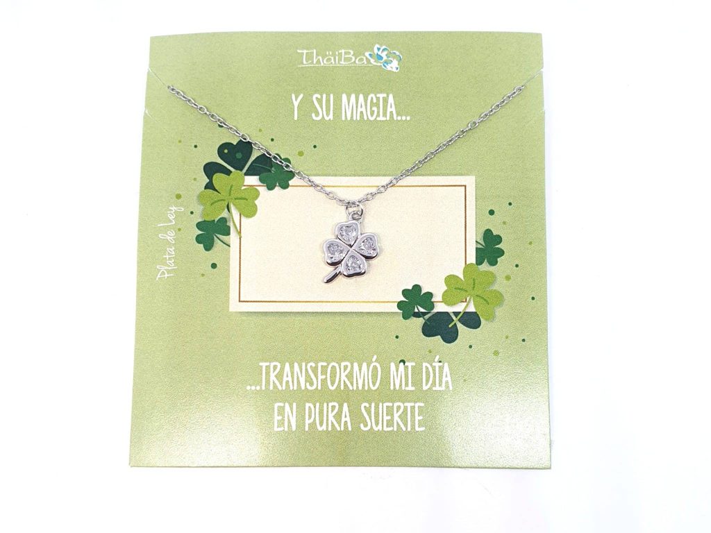 Collar trébol blanco de plata de ley