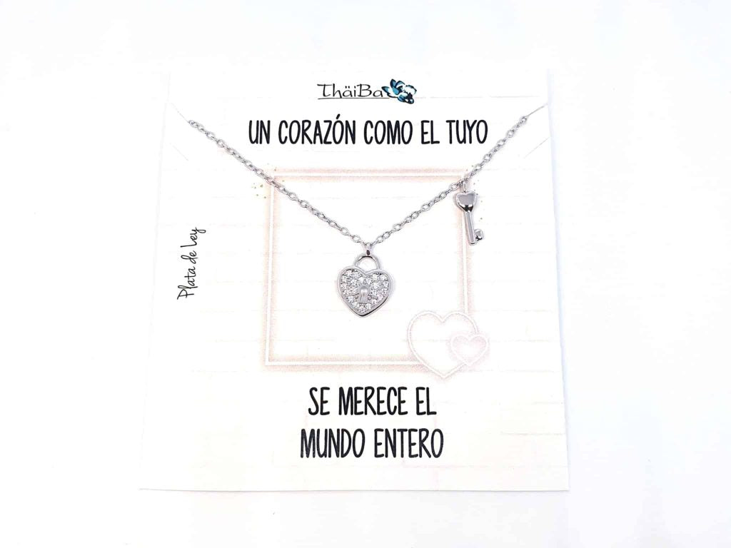 Collar llave corazón de plata de ley