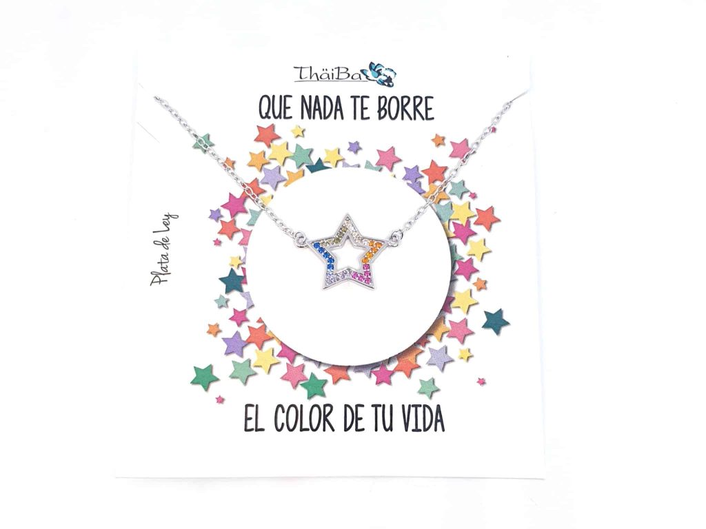 Collar estrella de colores de plata de ley