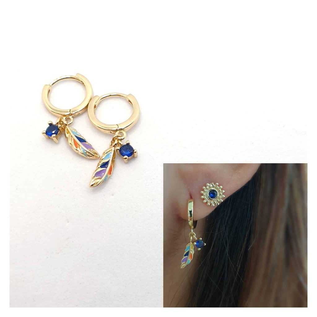 Pendientes pluma color oro de 14 quilates