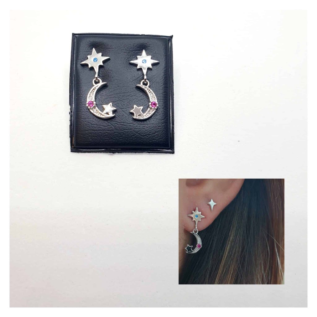 Pendientes cosmos de plata de ley