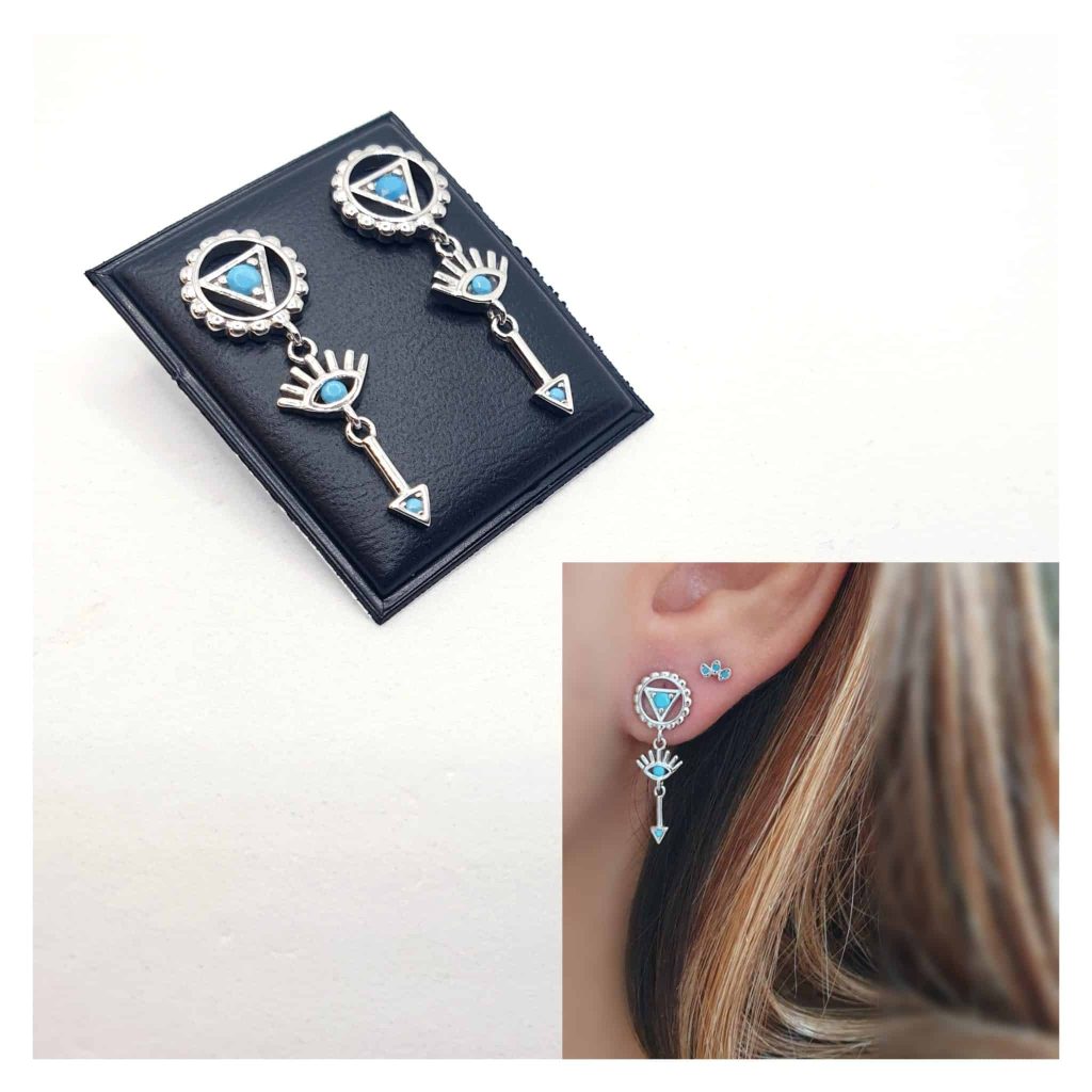 Pendientes boho turquesa de plata de ley