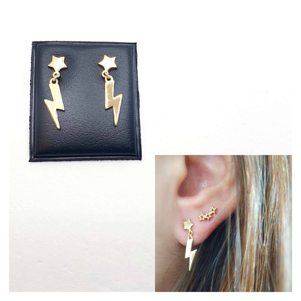 Pendientes rayo y estrella oro de 14 quilates