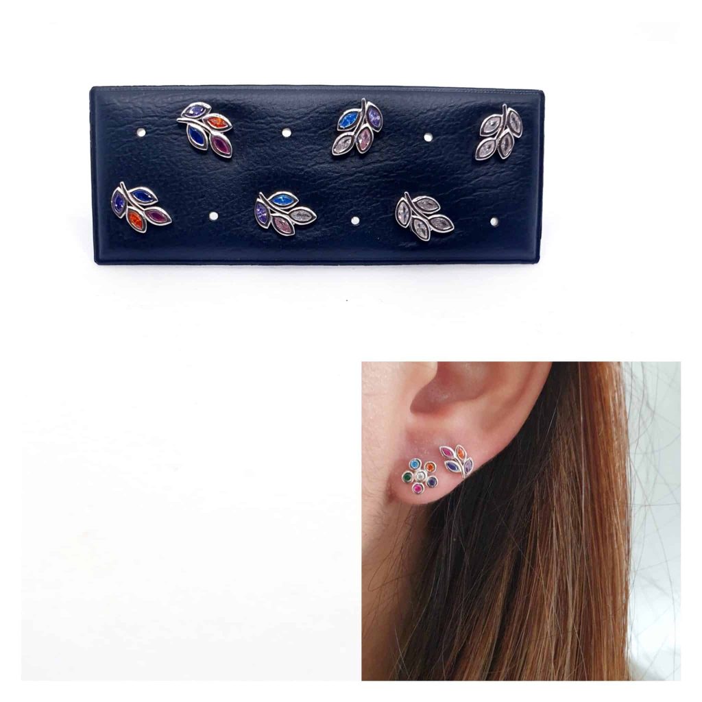 Pendientes hojas colores de plata de ley