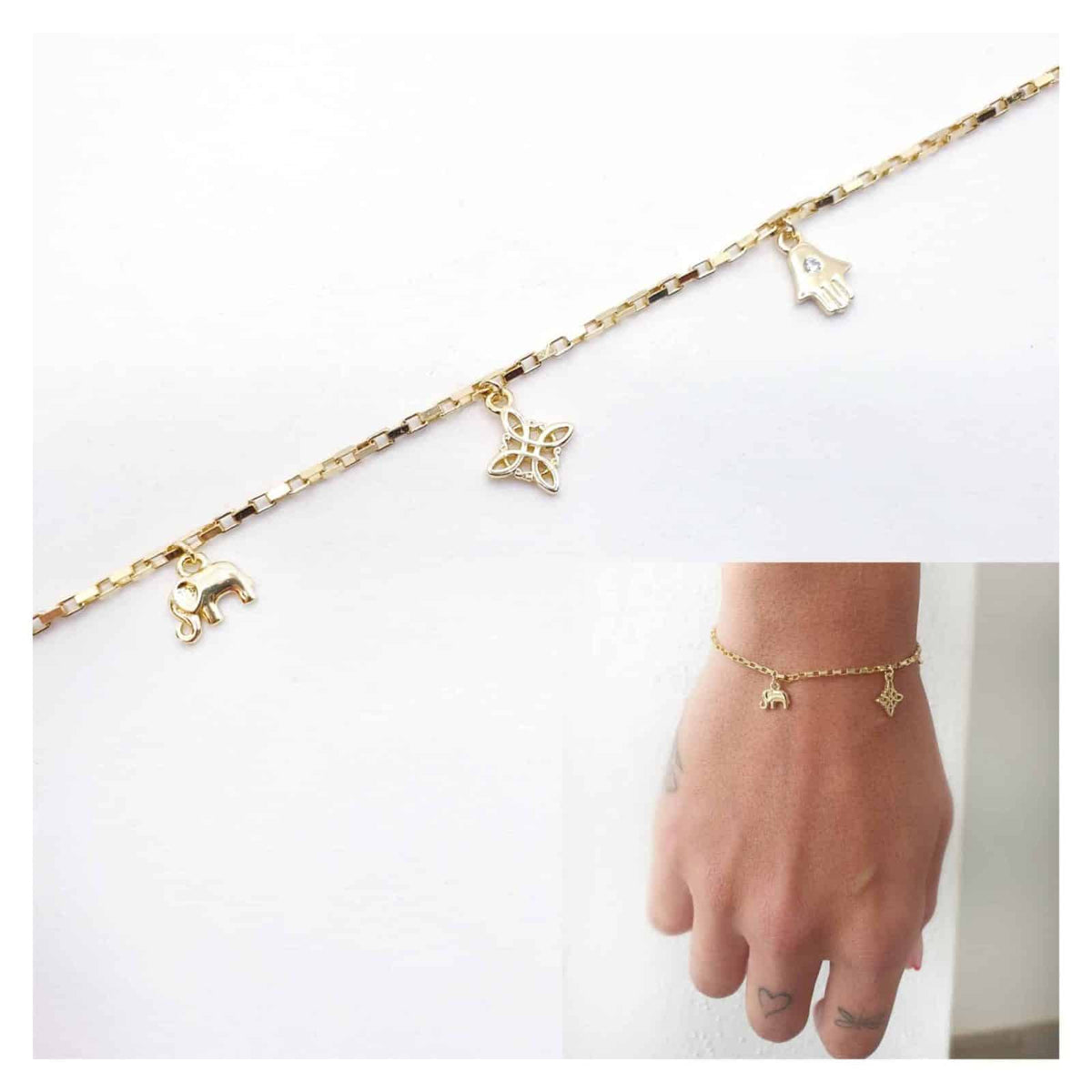 Pulsera protección de plata de ley con baño de oro de 14 quilates - vista adicional