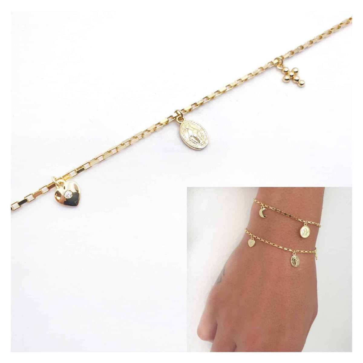 Pulsera Fe de plata de ley con baño de oro de 14 quilates - vista adicional