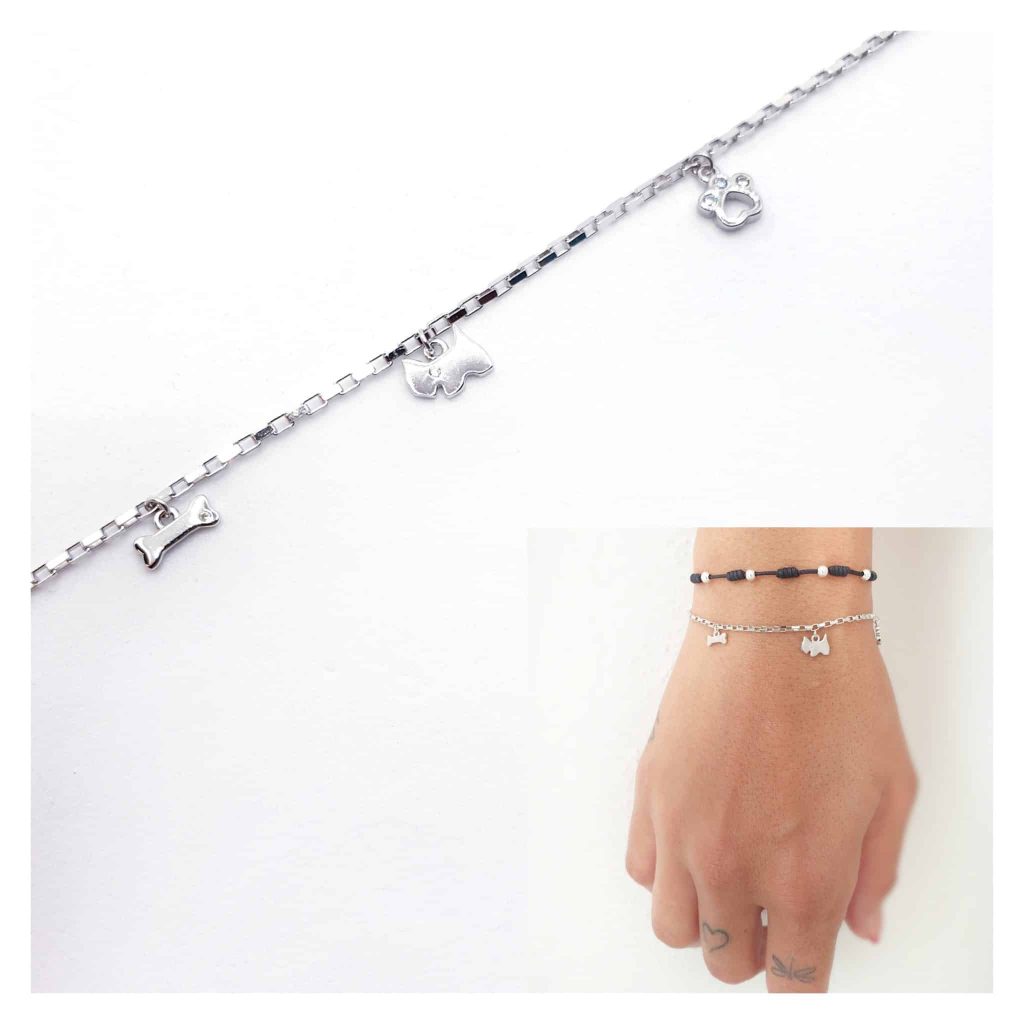 Pulsera mascota perrito de plata de ley