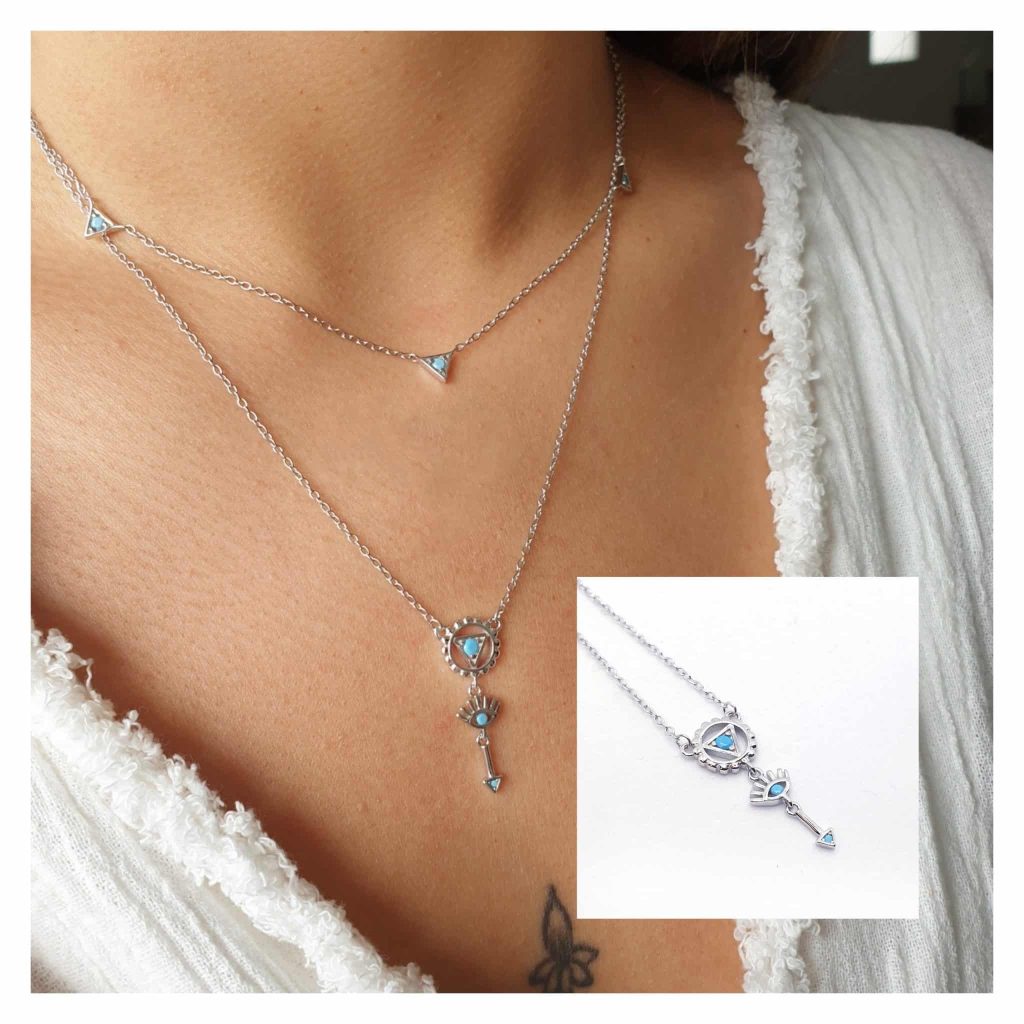 Collar boho turquesa de plata de ley
