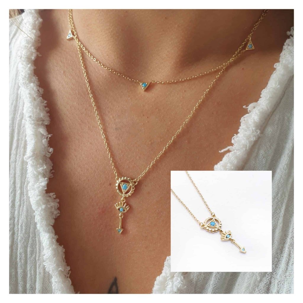Collar boho turquesa oro de plata de ley