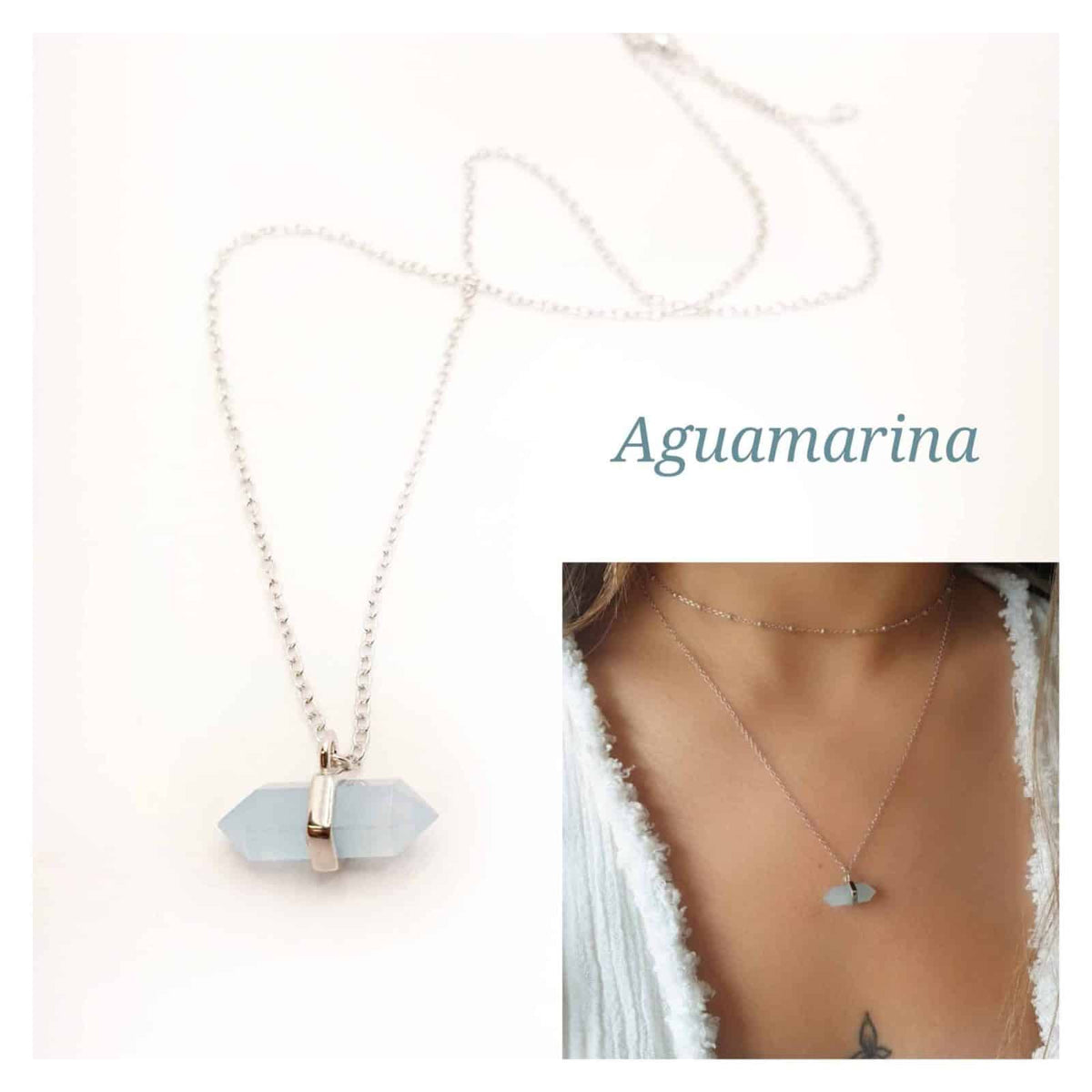 Collar agua marina prisma de plata de ley - vista adicional