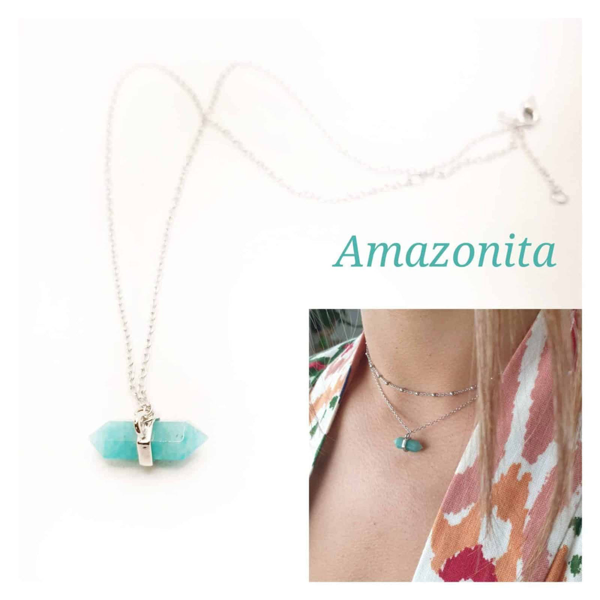 Collar amazonita prisma de plata de ley - vista adicional