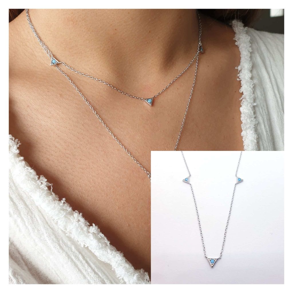 Collar triángulos turquesa de plata de ley