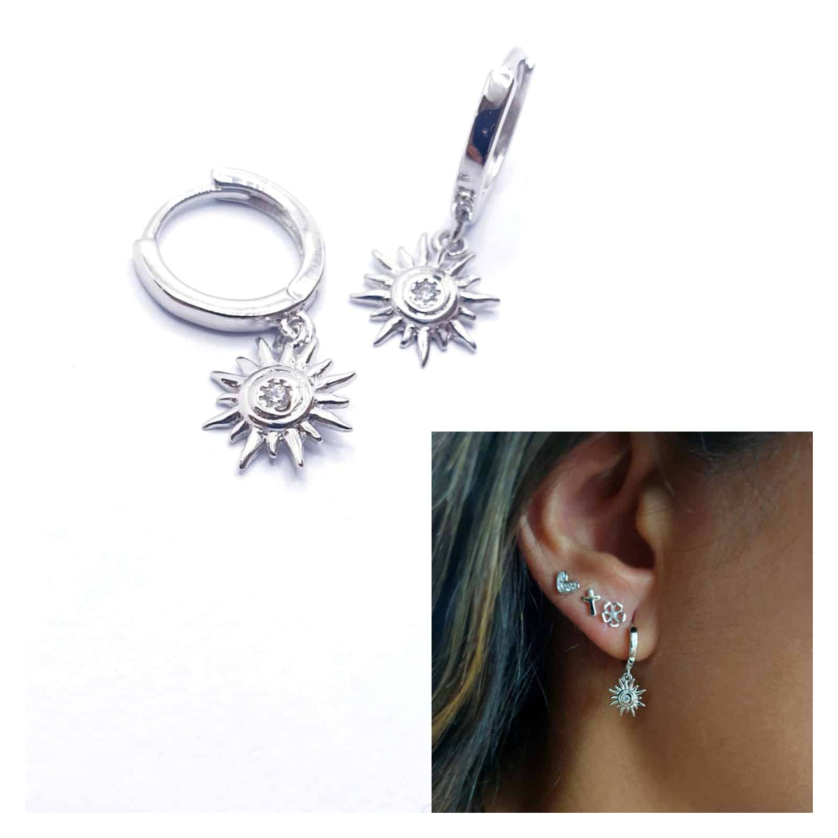Pendiente Sol de plata de ley - Joyería Zafir