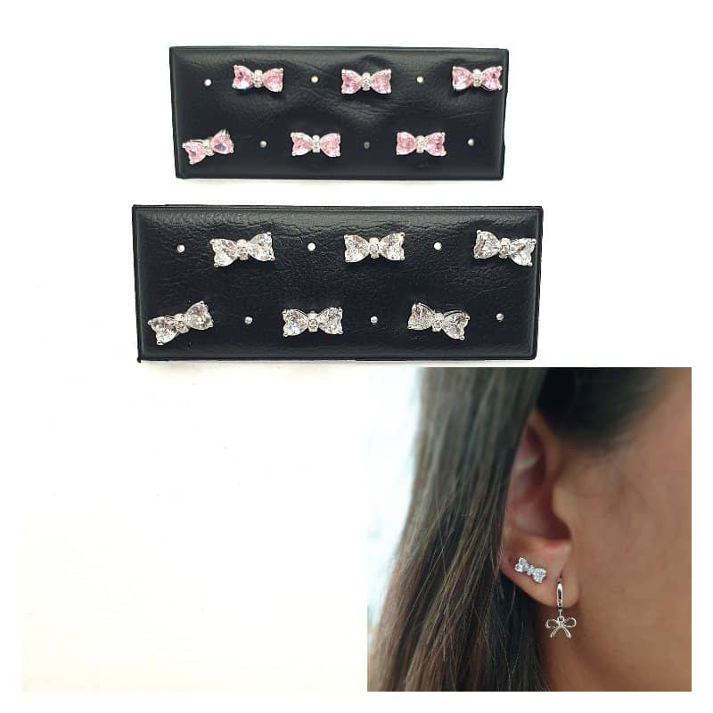 Pendientes coquette rosa de plata de ley - Joyería Zafir