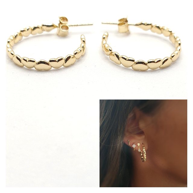 Pendientes aros corazones oro de 14 quilates
