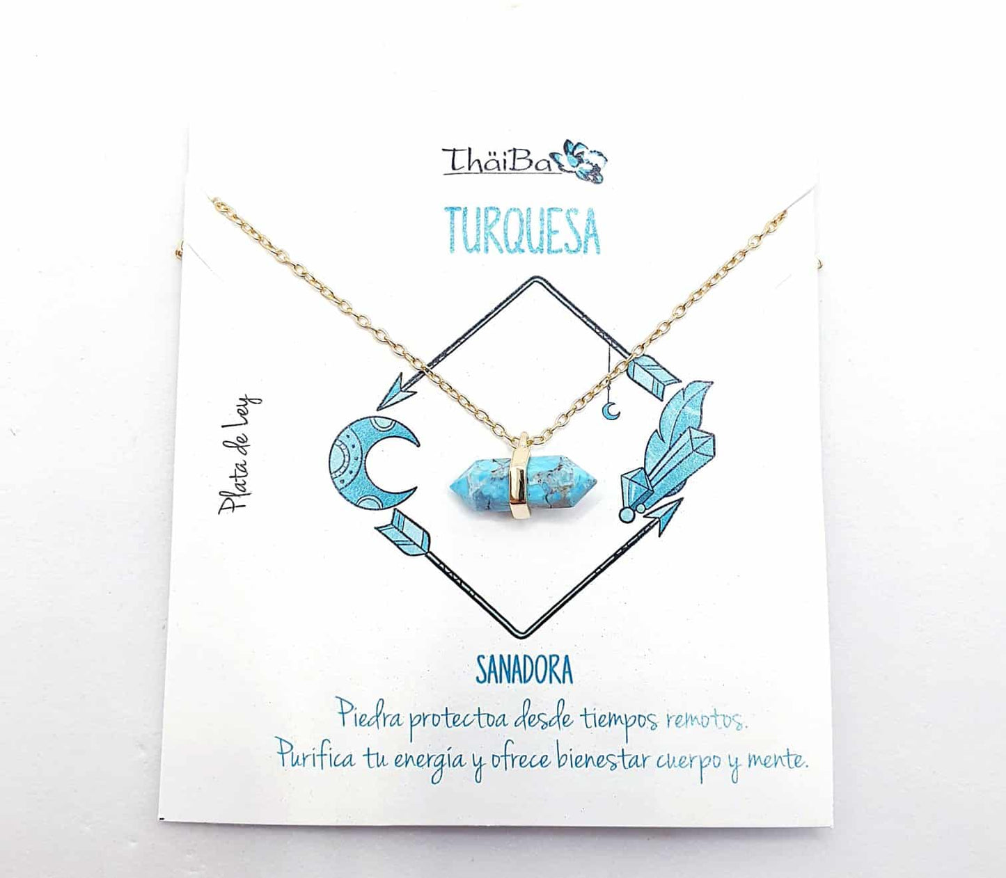 Collar piedra turquesa prisma oro de 14 quilates