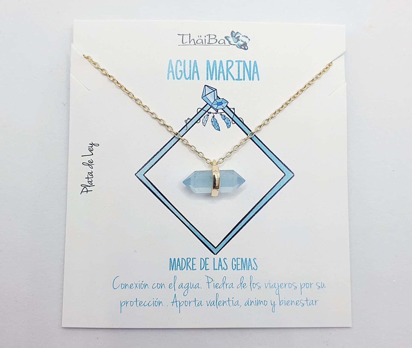 Collar agua marina oro prisma de 14 quilates