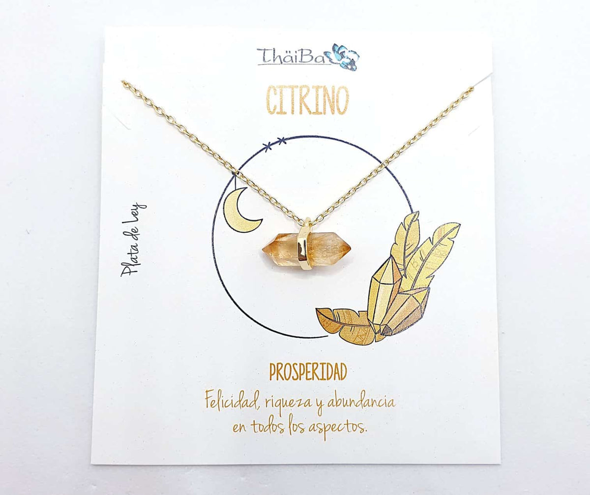 Collar citrino oro prisma de plata de ley con baño de oro de 14 quilates - Joyería Zafir