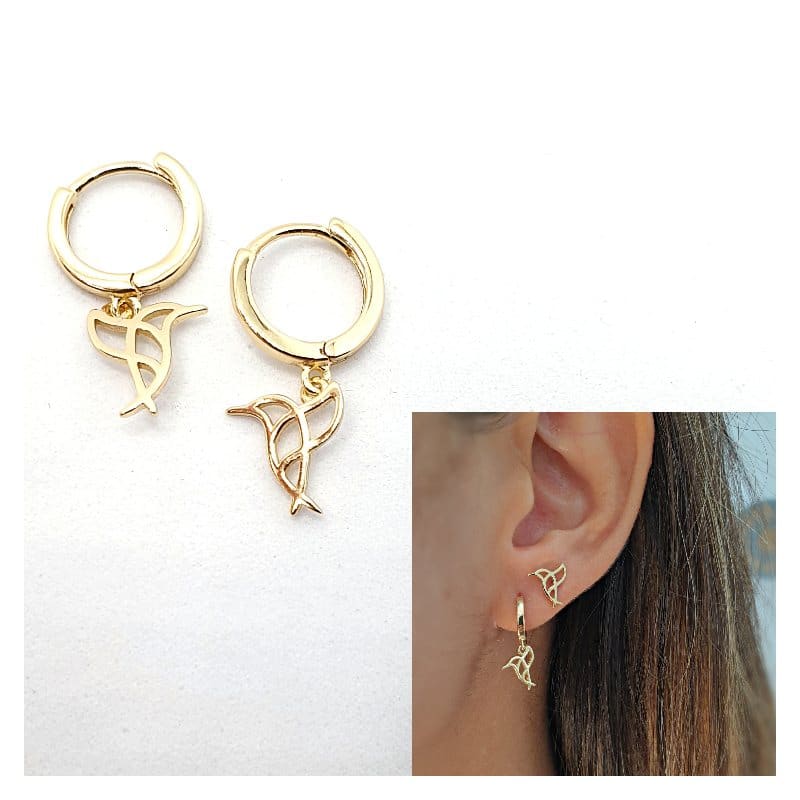 Pendientes colibrí de plata de ley con baño de oro de 14 quilates - Joyería Zafir