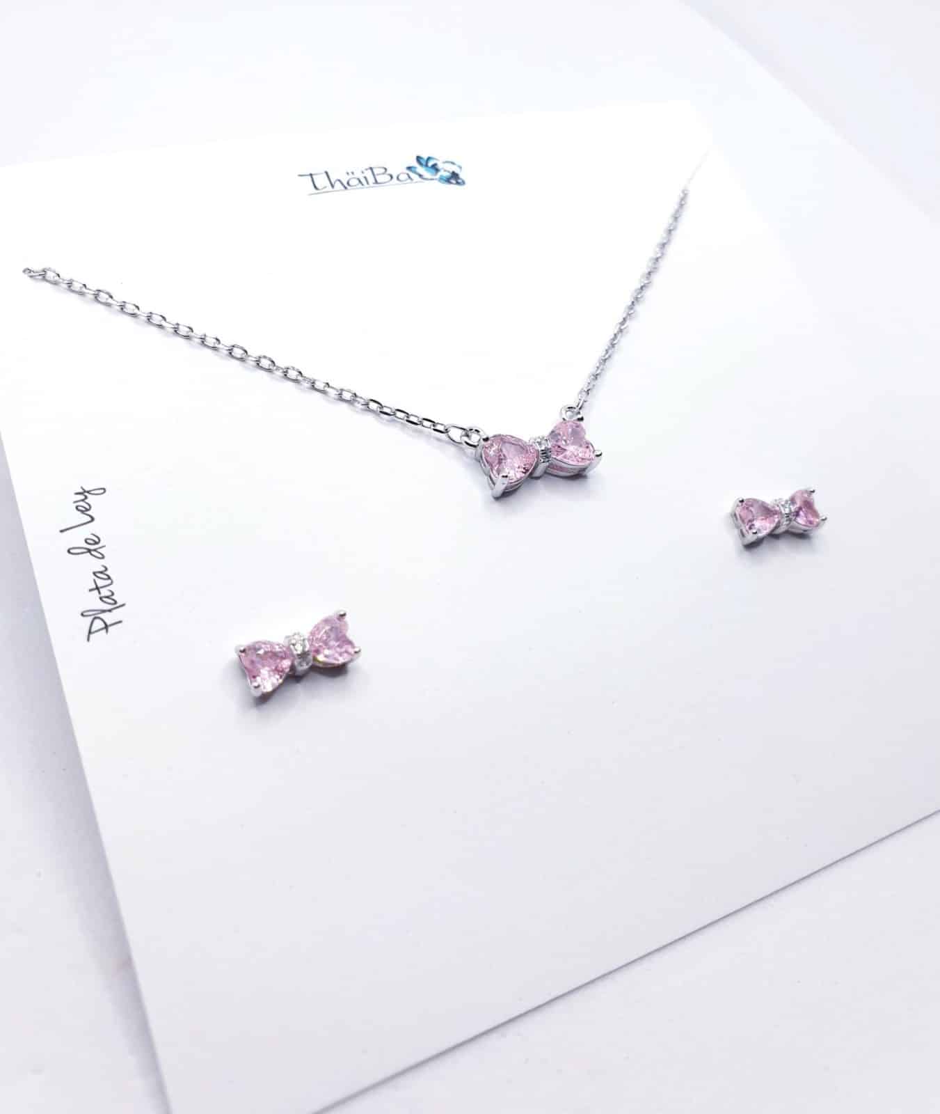 Set coquette rosa de plata de ley