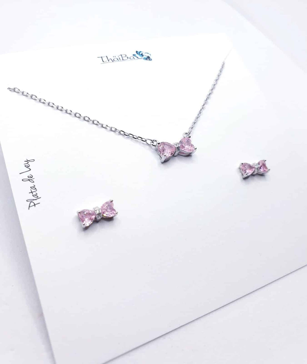 Set coquette rosa de plata de ley - Joyería Zafir