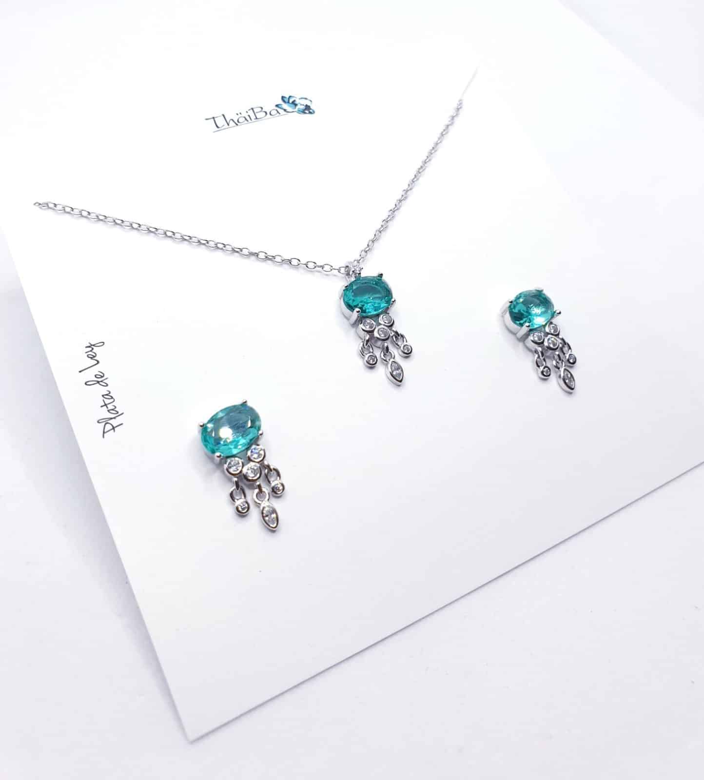 Set luxury verde agua de plata de ley